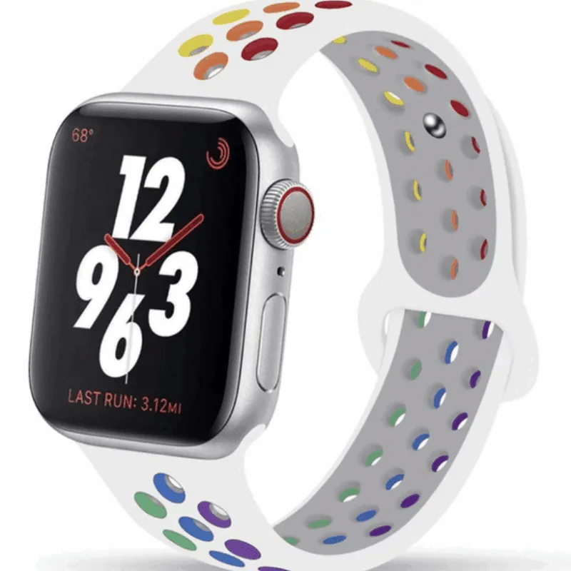 Apple Watch Band – Sport White w/ Multi Color Holes