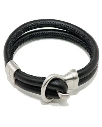 Leather Bracelet -Smooth Black w/Brushed Stainless Hook