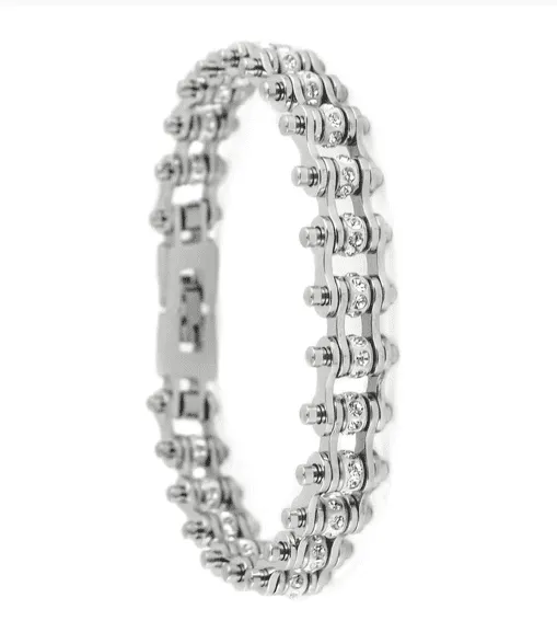 Stainless – Mini Bling Bike Chain All Silver with Clear Stones