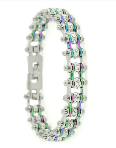 Stainless – Mini Bling Bike Chain Rainbow with Clear Stones