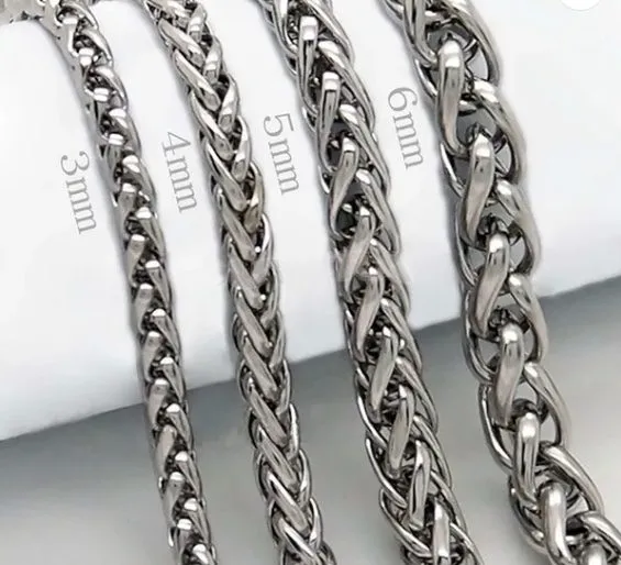 Stainless Necklace   – Wheat Link Chain – Various Sizes