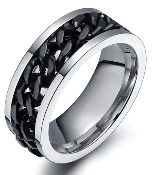 Stainless Ring – Black Chain Spinner