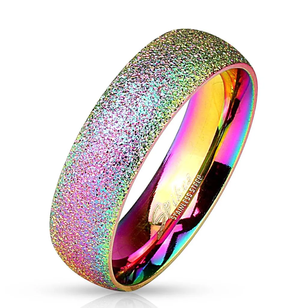 Stainless Ring – Sand Finish Rainbow
