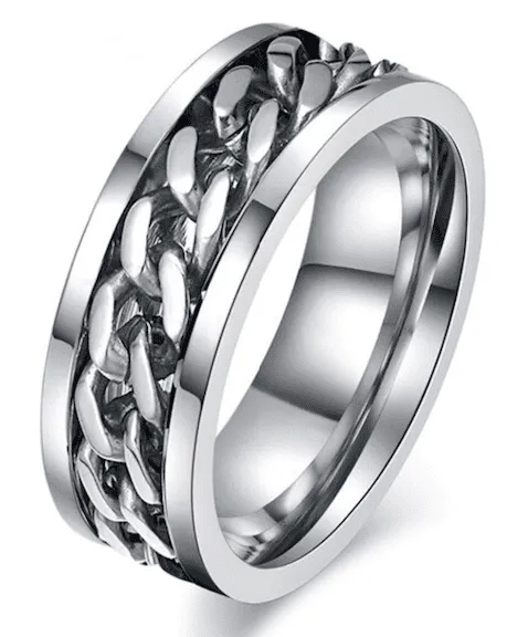 Stainless Ring – Silver Chain Spinner Ring