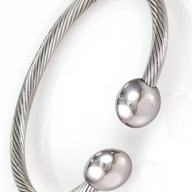 Stainless Steel Bangle – Classic Cable Silver Ends