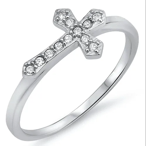 Sterling Silver Ring – Cross Ring w/CZ’s