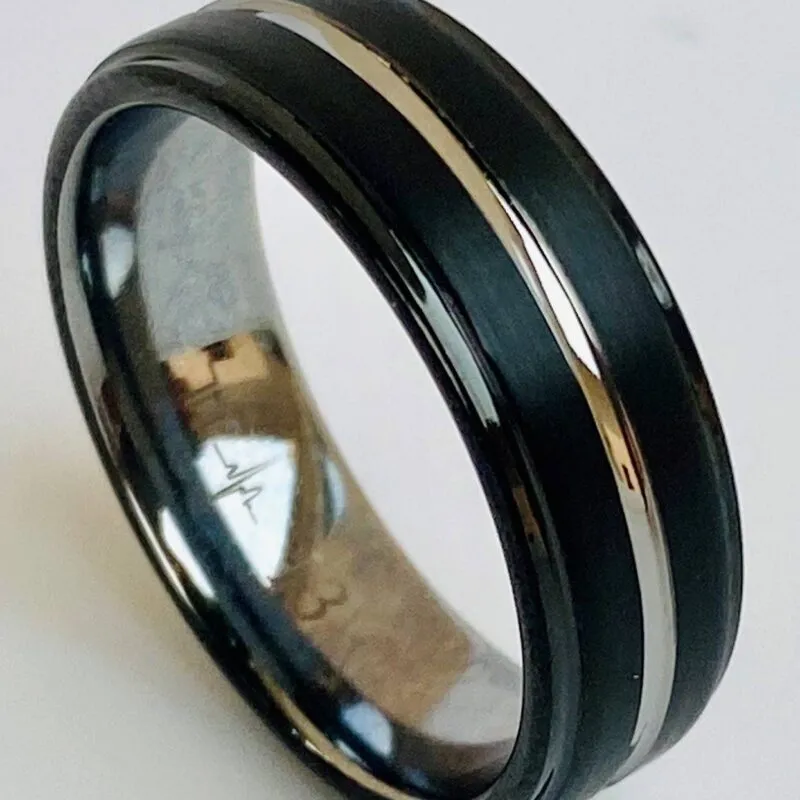 Tungsten Ring – Black w/Silver Infinity Stripe
