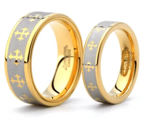 Tungsten Ring – Gold Cross