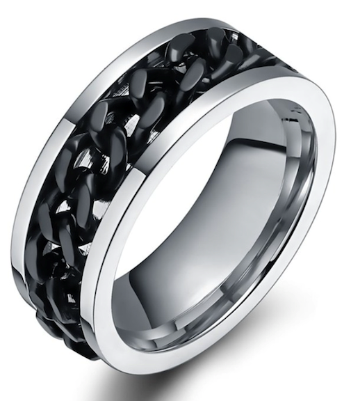 Stainless Ring – Black Chain Spinner – True Frequency Products